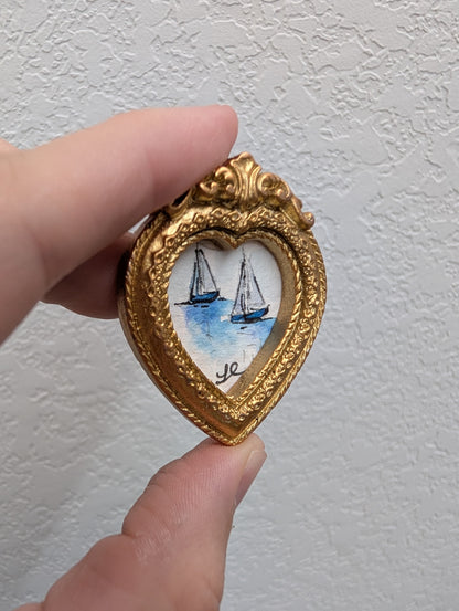 Mini Sailboat Painting - Original Watercolor Art by Lora Cavallin