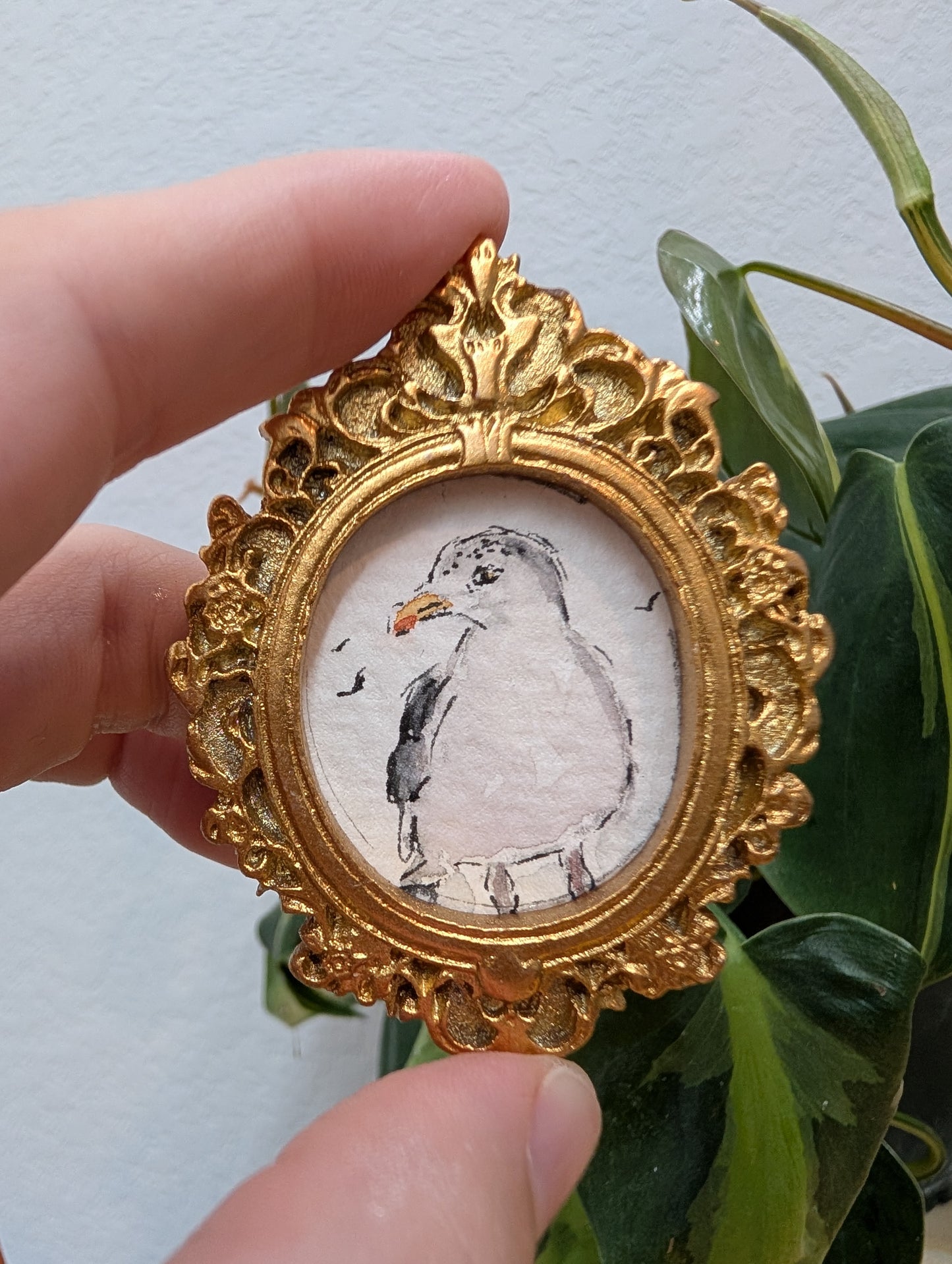 Mini Seagull Painting - Original Watercolor Art by Lora Cavallin