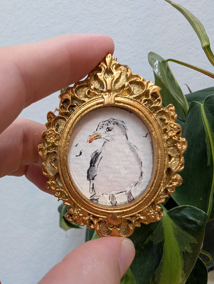 Mini Seagull Painting - Original Watercolor Art by Lora Cavallin