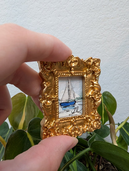 Mini Sailboat Painting - Original Watercolor Art by Lora Cavallin