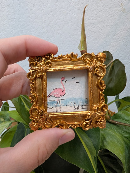 Mini Flamingo Painting - Original Watercolor Art by Lora Cavallin