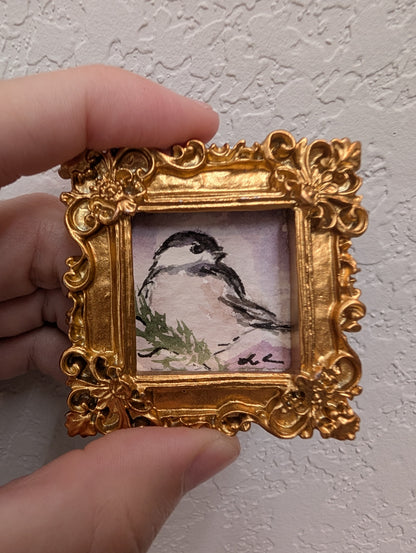 Mini Chickadee Bird Painting - Original Watercolor Art by Lora Cavallin