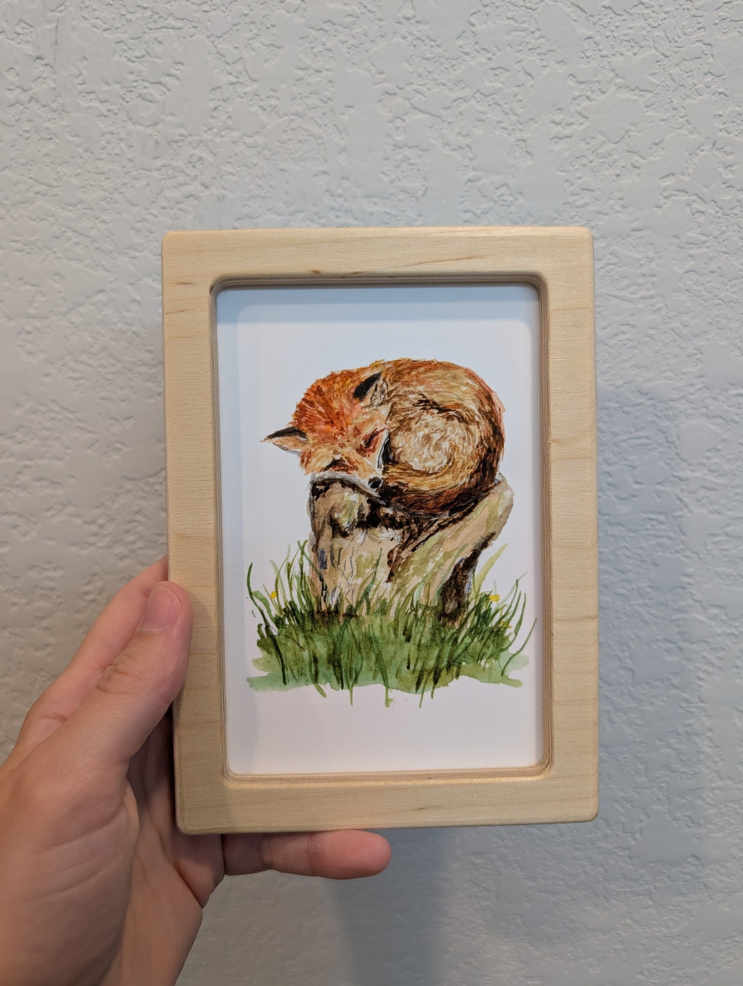 Fox on Tree Stump Art Print - Solidframe Art by Lora Cavallin