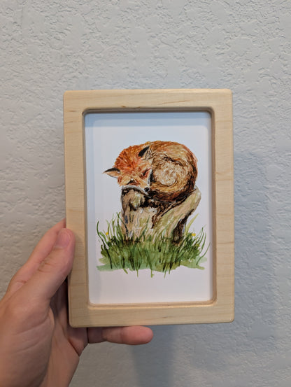 Fox on Tree Stump Art Print - Solidframe Art by Lora Cavallin