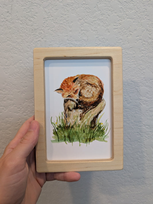 Fox on Tree Stump Art Print - Solidframe Art by Lora Cavallin