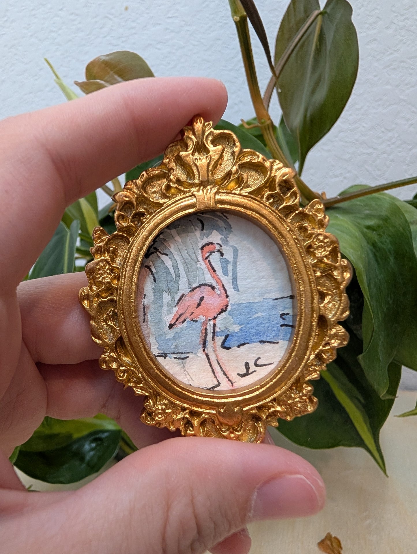 Mini Flamingo Painting - Original Watercolor Art by Lora Cavallin