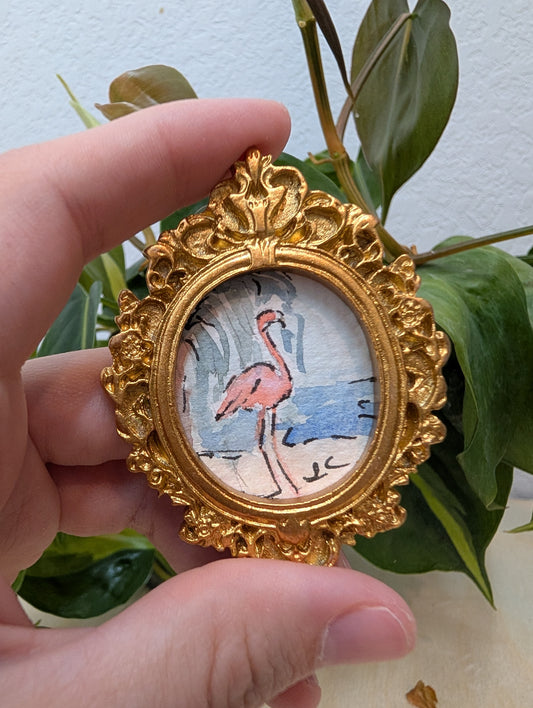 Mini Flamingo Painting - Original Watercolor Art by Lora Cavallin