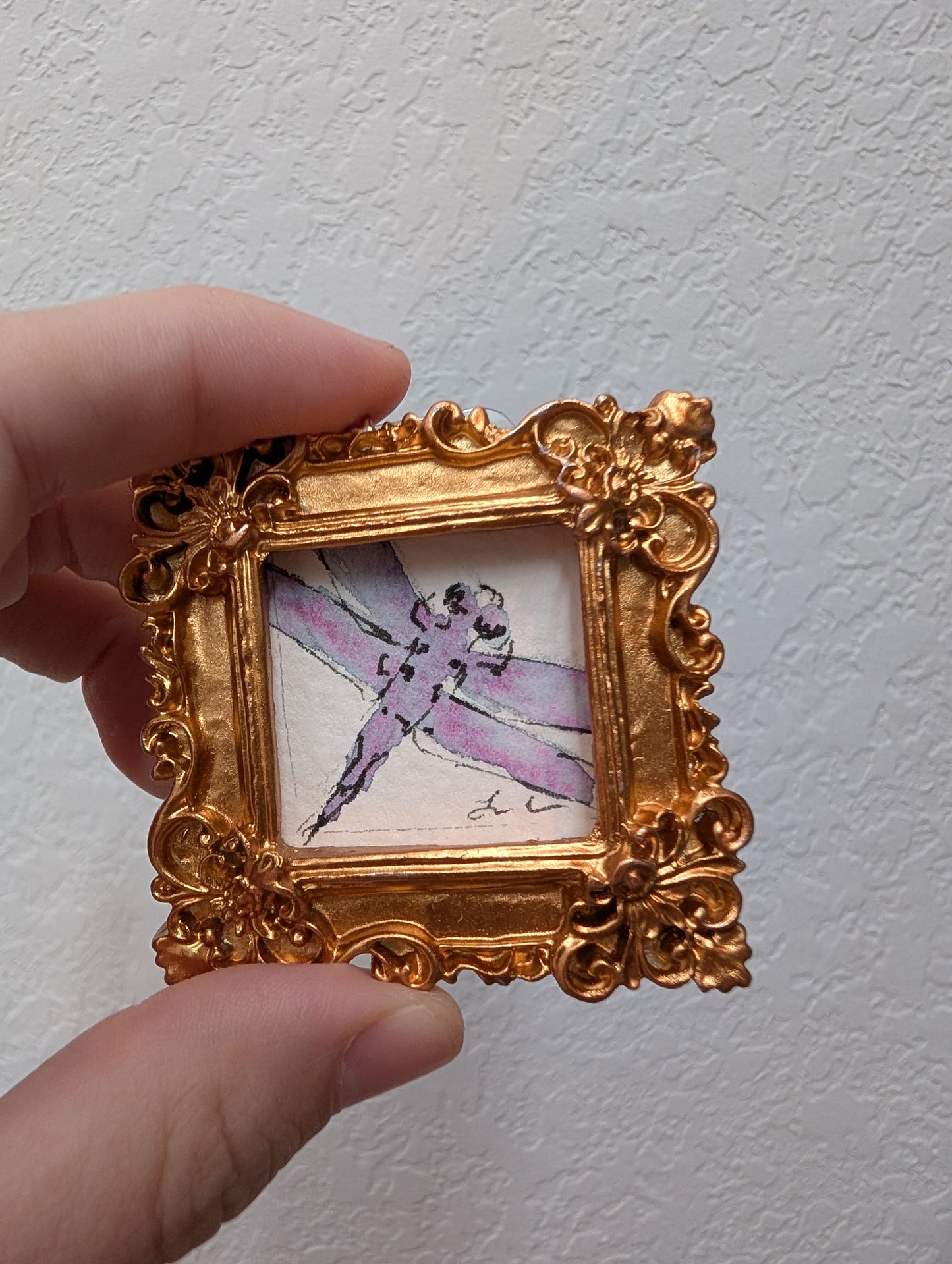Mini Dragonfly Painting - Original Watercolor Art by Lora Cavallin
