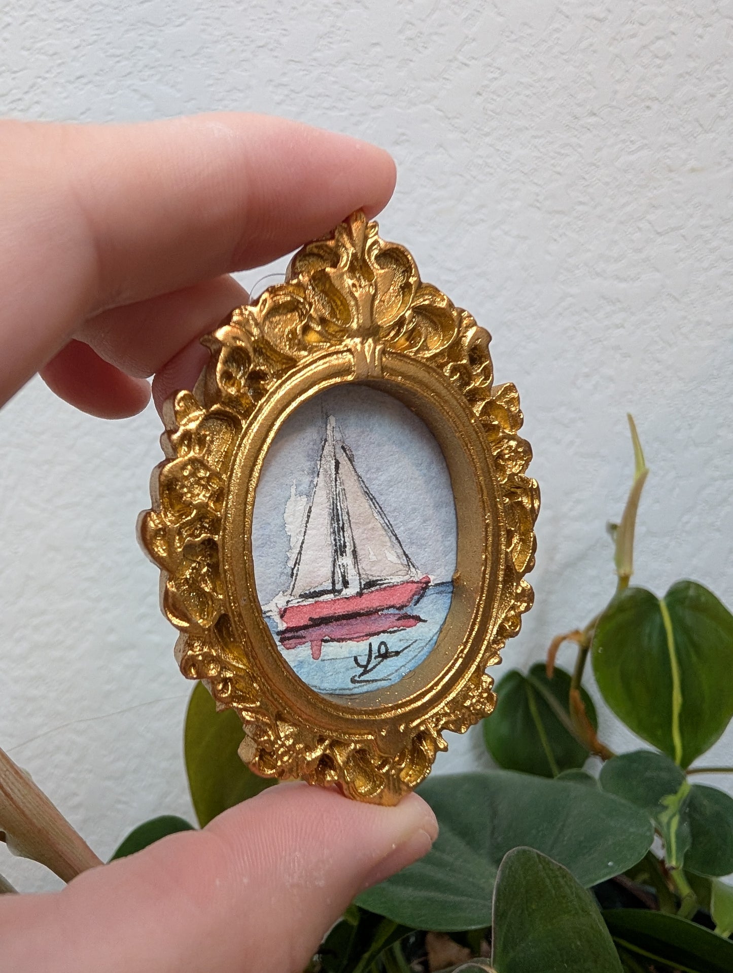 Mini Sailboat Painting - Original Watercolor Art by Lora Cavallin
