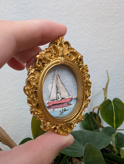 Mini Sailboat Painting - Original Watercolor Art by Lora Cavallin