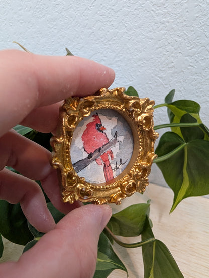 Mini Cardinal Painting - Original Watercolor Art by Lora Cavallin