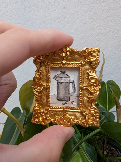 Mini French Coffee Press Painting - Original Watercolor Art by Lora Cavallin