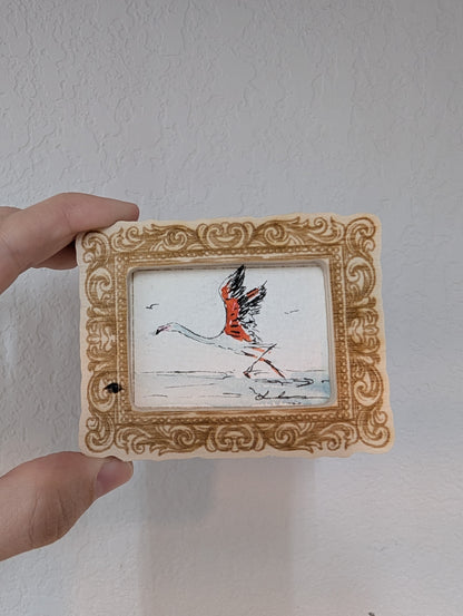 Mini Flying Flamingo Painting - Original Watercolor Art by Lora Cavallin