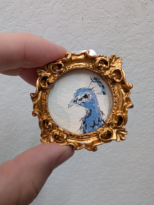 Mini Peacock Painting - Original Watercolor Art by Lora Cavallin