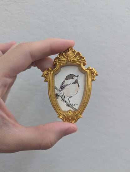 Mini Chickadee Bird Painting - Tiny Original Watercolor Art