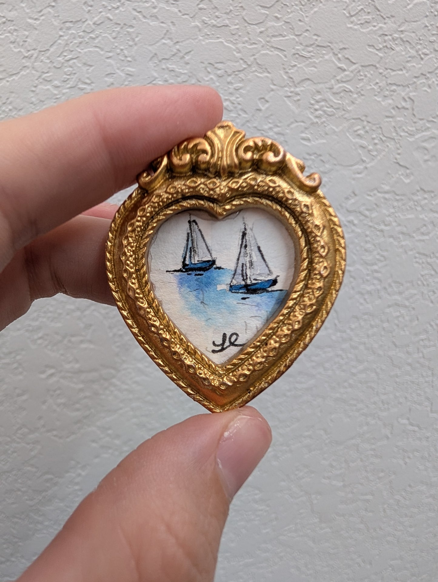 Mini Sailboat Painting - Original Watercolor Art by Lora Cavallin