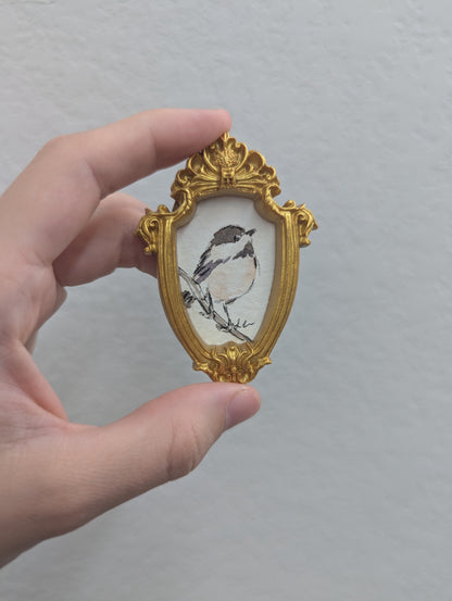 Mini Chickadee Bird Painting - Tiny Original Watercolor Art
