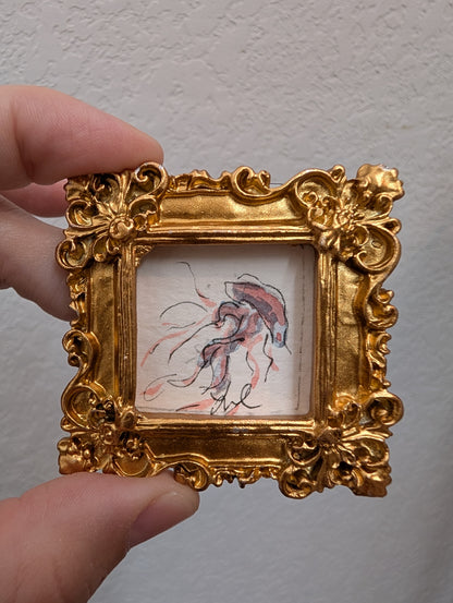 Mini Jellyfish Painting - Tiny Original Watercolor Art by Lora Cavallin