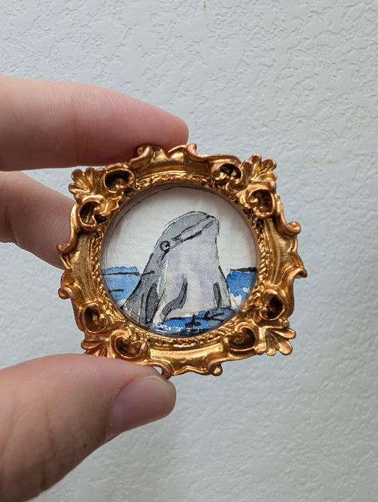 Mini Dolphin Painting - Tiny Original Watercolor Art by Lora Cavallin