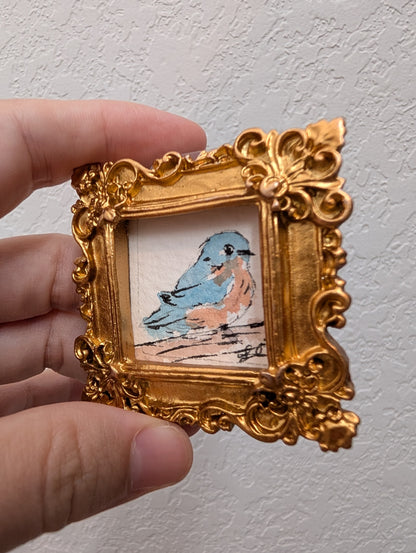 Mini Bluebird Painting - Original Watercolor Art by Lora Cavallin