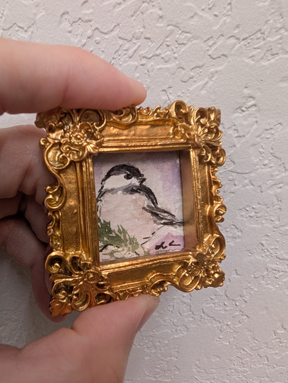 Mini Chickadee Bird Painting - Original Watercolor Art by Lora Cavallin