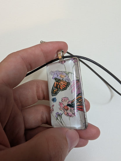 Butterfly and Flowers Pendant Necklace