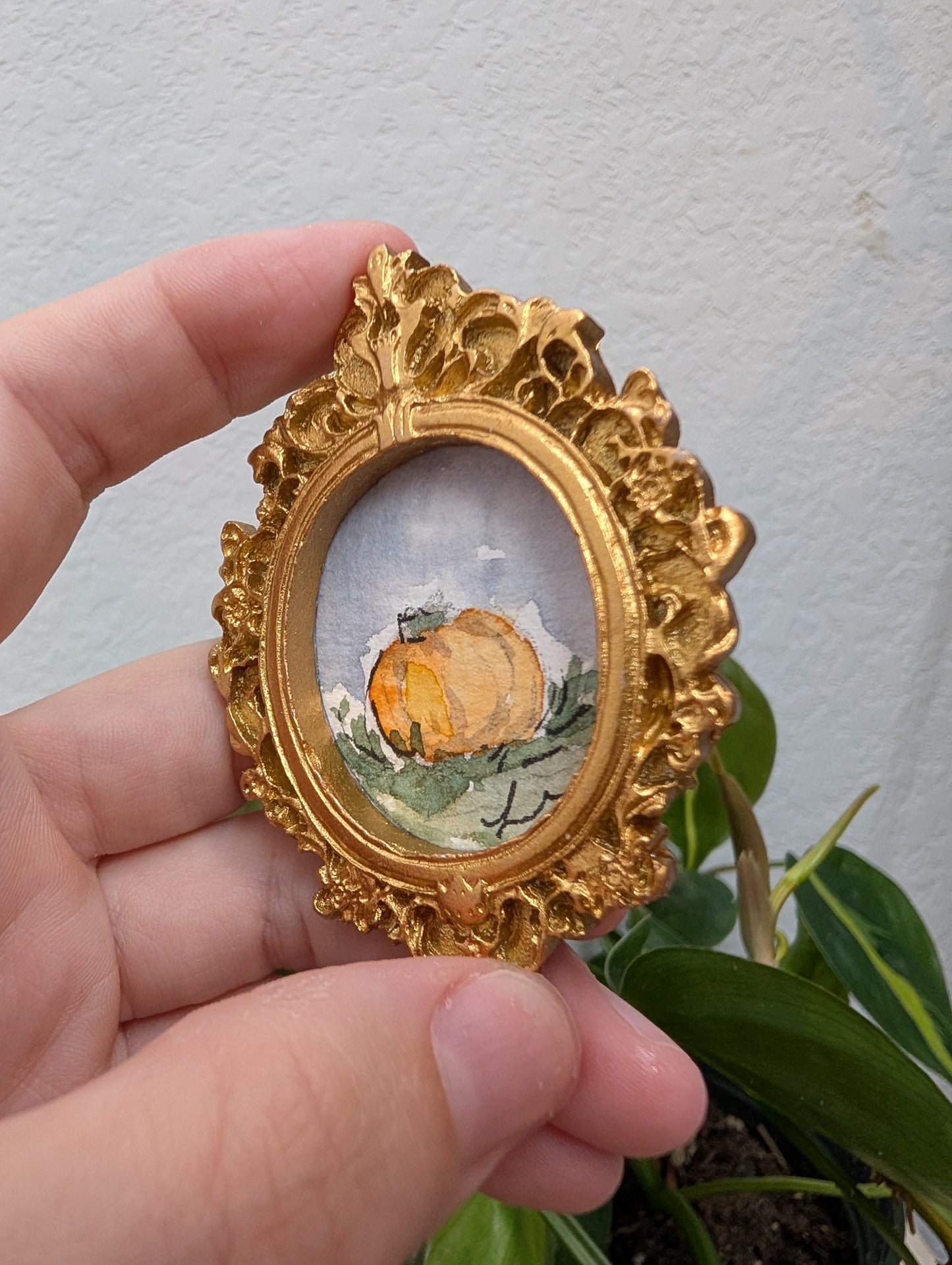 Mini Pumpkin Painting - Original Watercolor Art by Lora Cavallin