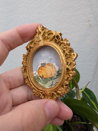 Mini Pumpkin Painting - Original Watercolor Art by Lora Cavallin