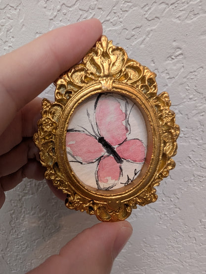 Mini Pink Butterfly Painting - Original Watercolor Art by Lora Cavallin