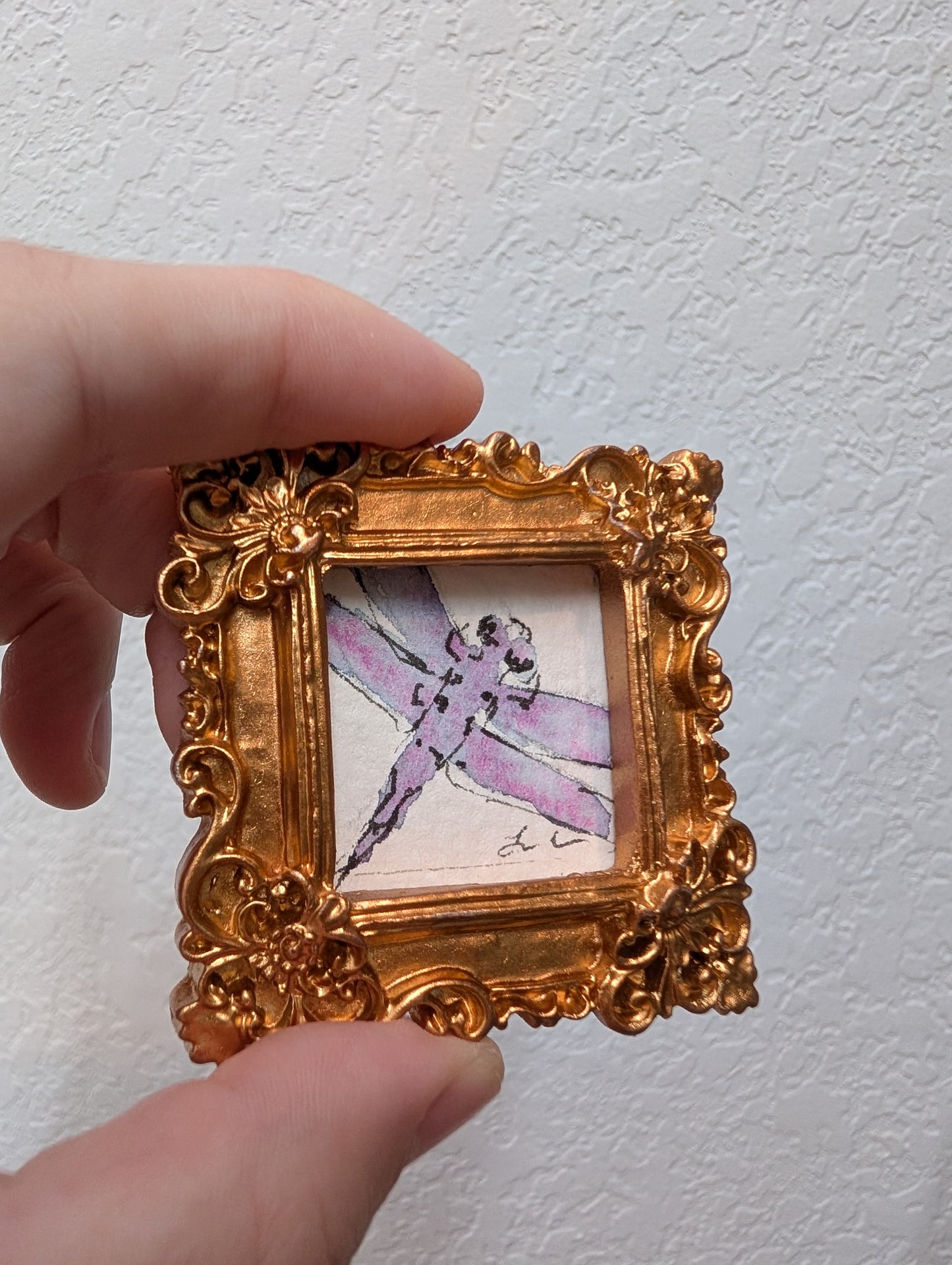 Mini Dragonfly Painting - Original Watercolor Art by Lora Cavallin