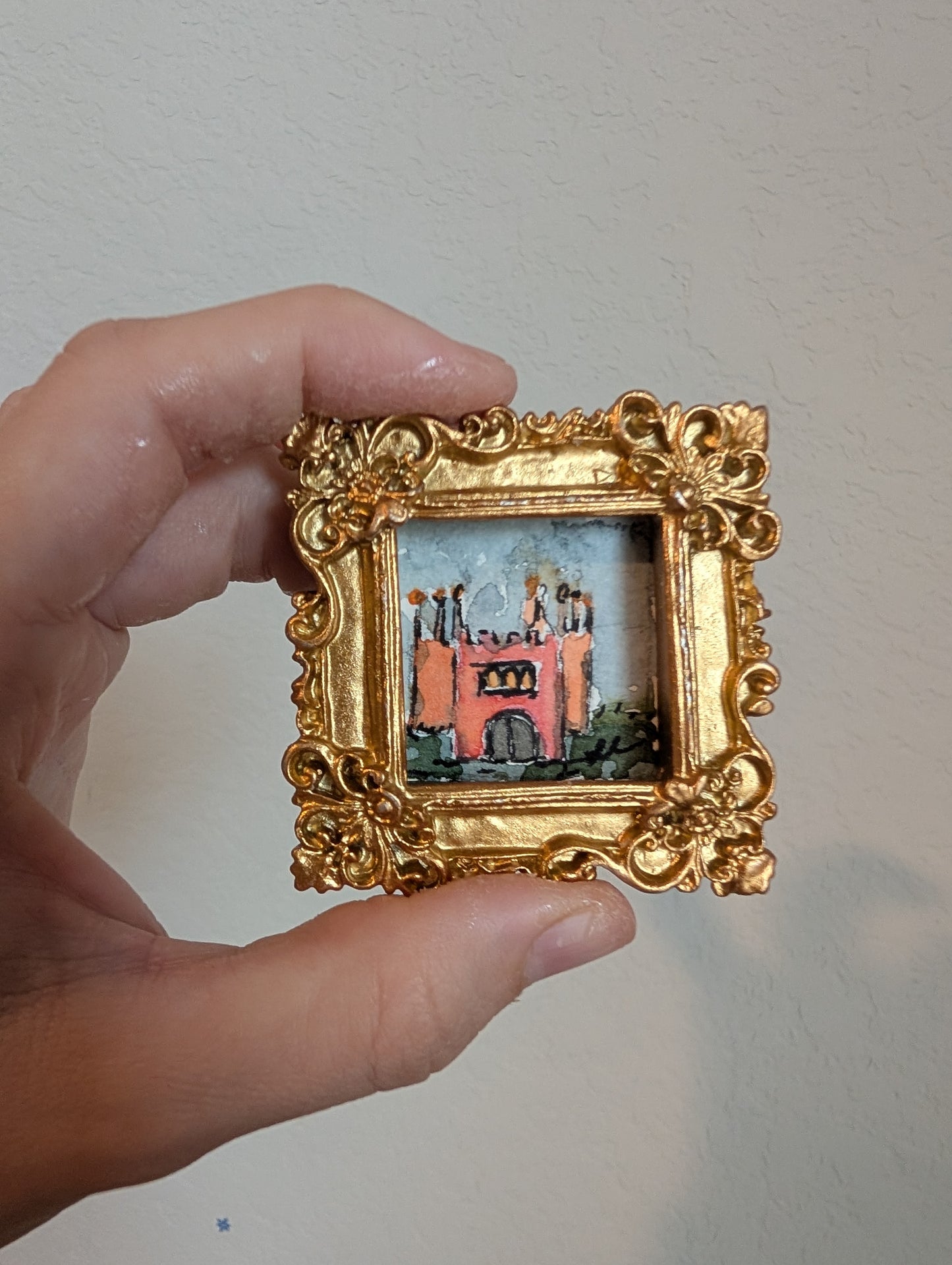 Mini Castle Painting - Original Watercolor Art by Lora Cavallin