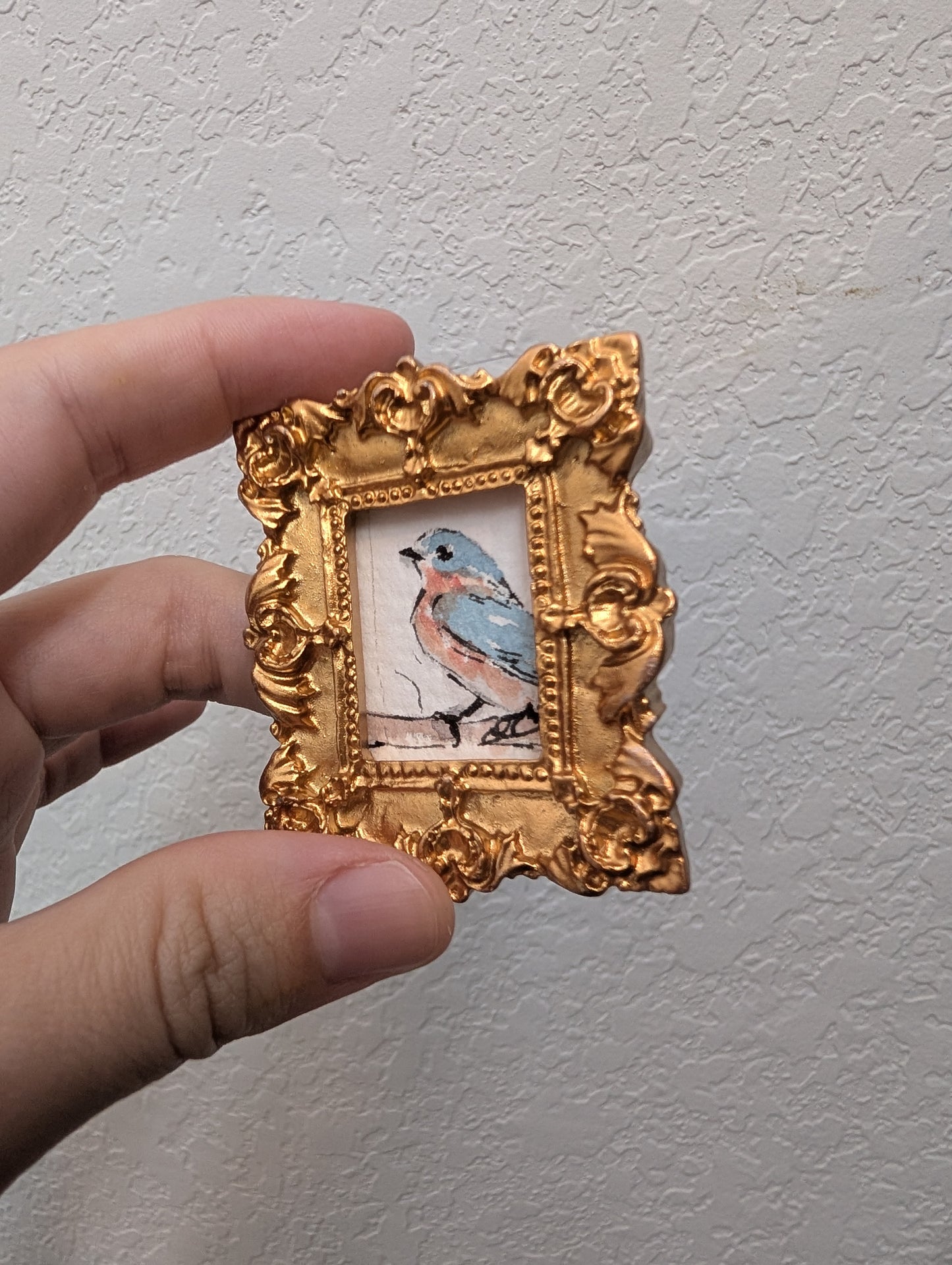 Mini Bluebird Painting - Original Watercolor Art by Lora Cavallin