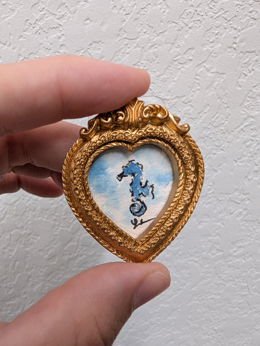 Mini Seahorse Painting - Original Watercolor Art by Lora Cavallin