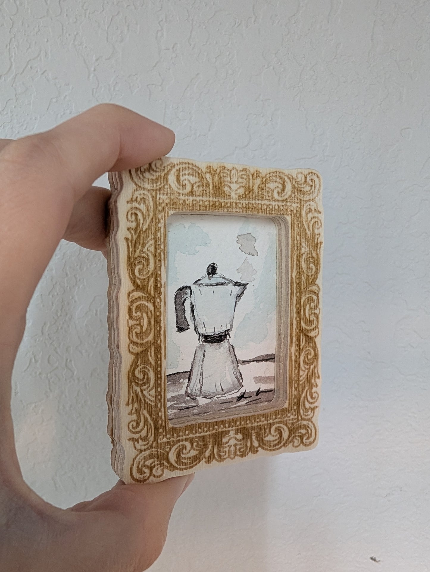 Mini Moka Coffee Pot Painting - Original Watercolor Art by Lora Cavallin