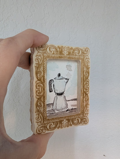 Mini Moka Coffee Pot Painting - Original Watercolor Art by Lora Cavallin