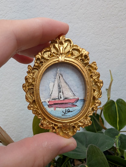 Mini Sailboat Painting - Original Watercolor Art by Lora Cavallin