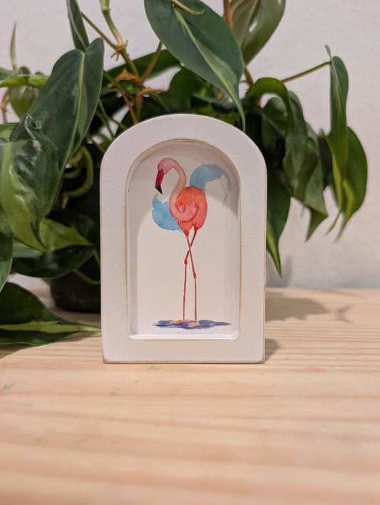 Mini Flamingo Art Print - Wood Arch Frame - Lora Cavallin Art