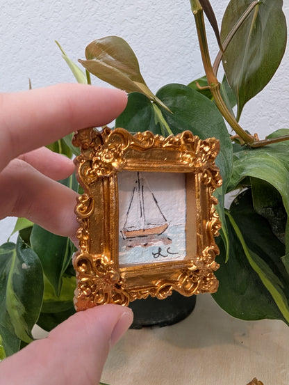 Mini Sailboat Painting - Original Watercolor Art by Lora Cavallin