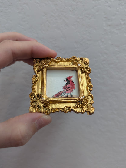 Mini Cardinal Bird Painting - Tiny Original Watercolor Art