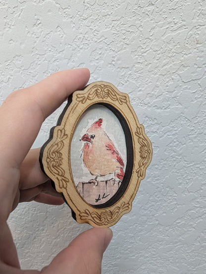Mini Female Cardinal Bird Painting - Original Watercolor Art by Lora Cavallin