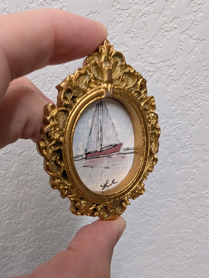 Mini Sailboat Painting - Original Watercolor Art by Lora Cavallin