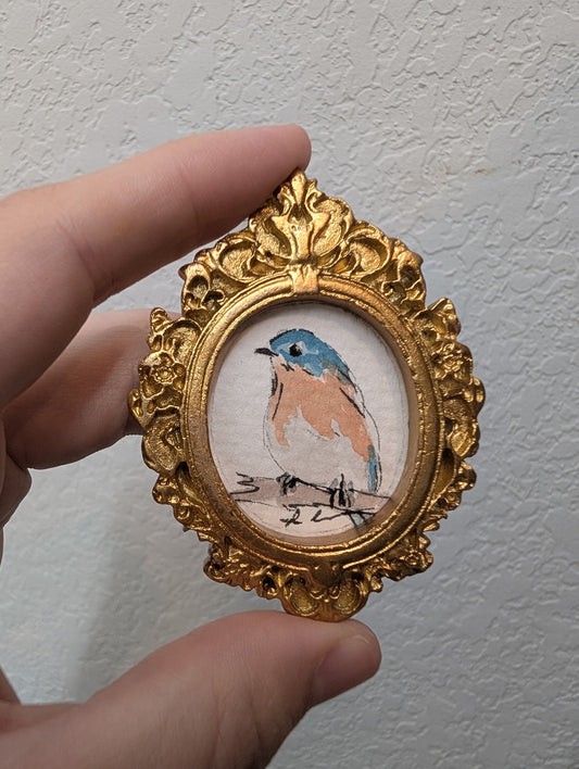 Mini Bluebird Painting - Original Watercolor Art by Lora Cavallin