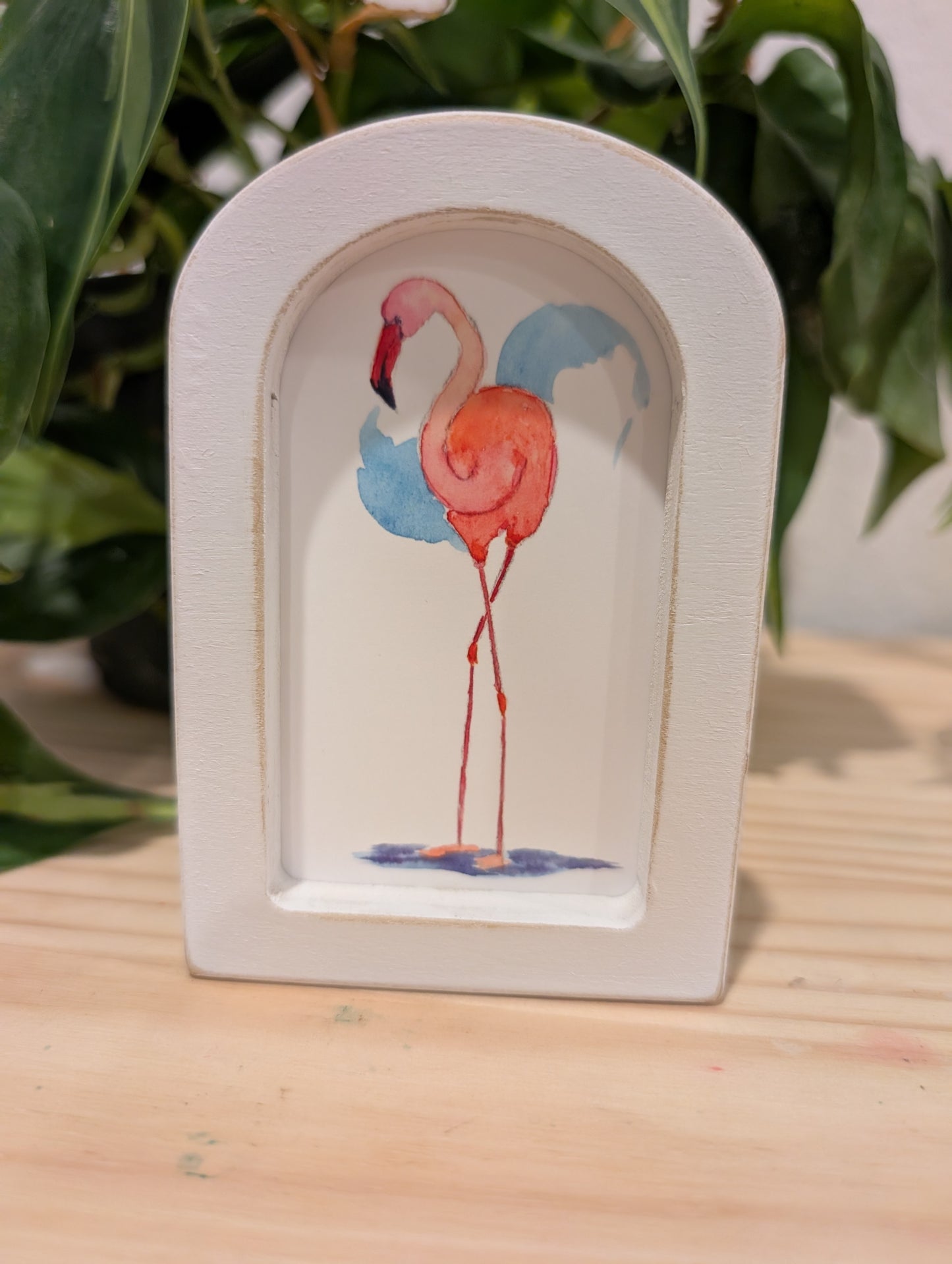 Mini Flamingo Art Print - Wood Arch Frame - Lora Cavallin Art