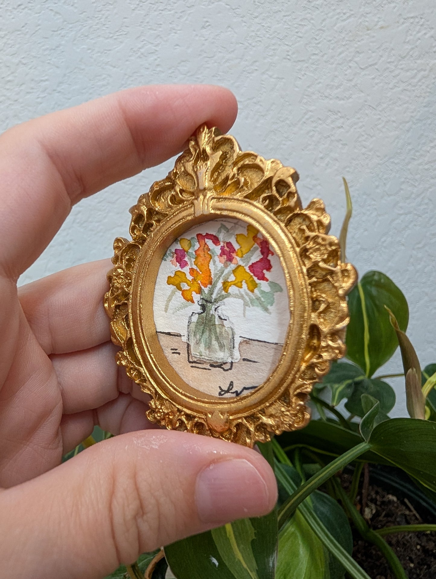 Mini Vase of Flowers Painting - Original Watercolor Art by Lora Cavallin