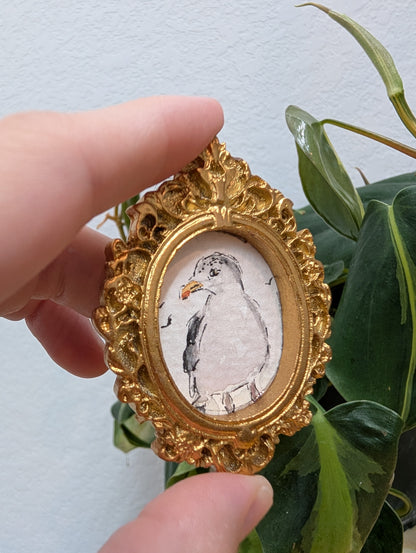 Mini Seagull Painting - Original Watercolor Art by Lora Cavallin