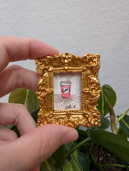 Mini Pink Coffee Cup Painting - Original Watercolor Art by Lora Cavallin