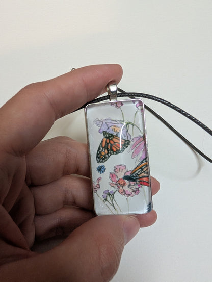 Butterfly and Flowers Pendant Necklace