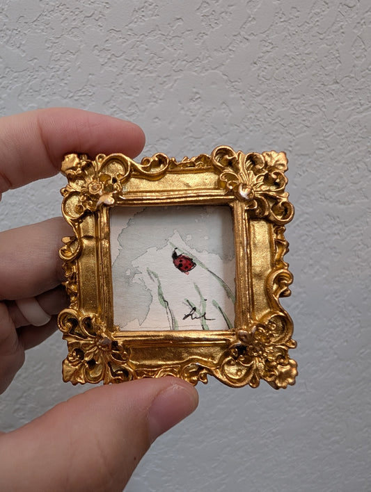 Mini Ladybug Painting - Tiny Original Watercolor Art by Lora Cavallin
