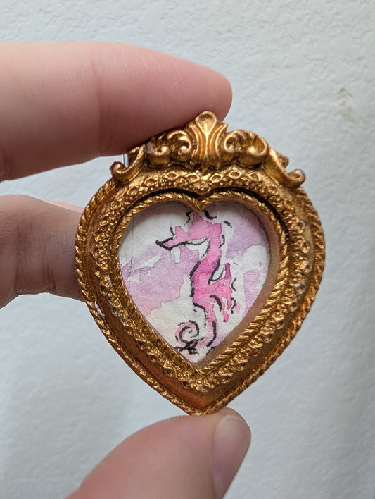 Mini Seahorse Painting - Tiny Original Watercolor Art by Lora Cavallin