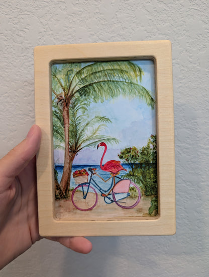 Flamingo on Bike Art Print - Solidframe Art by Lora Cavallin